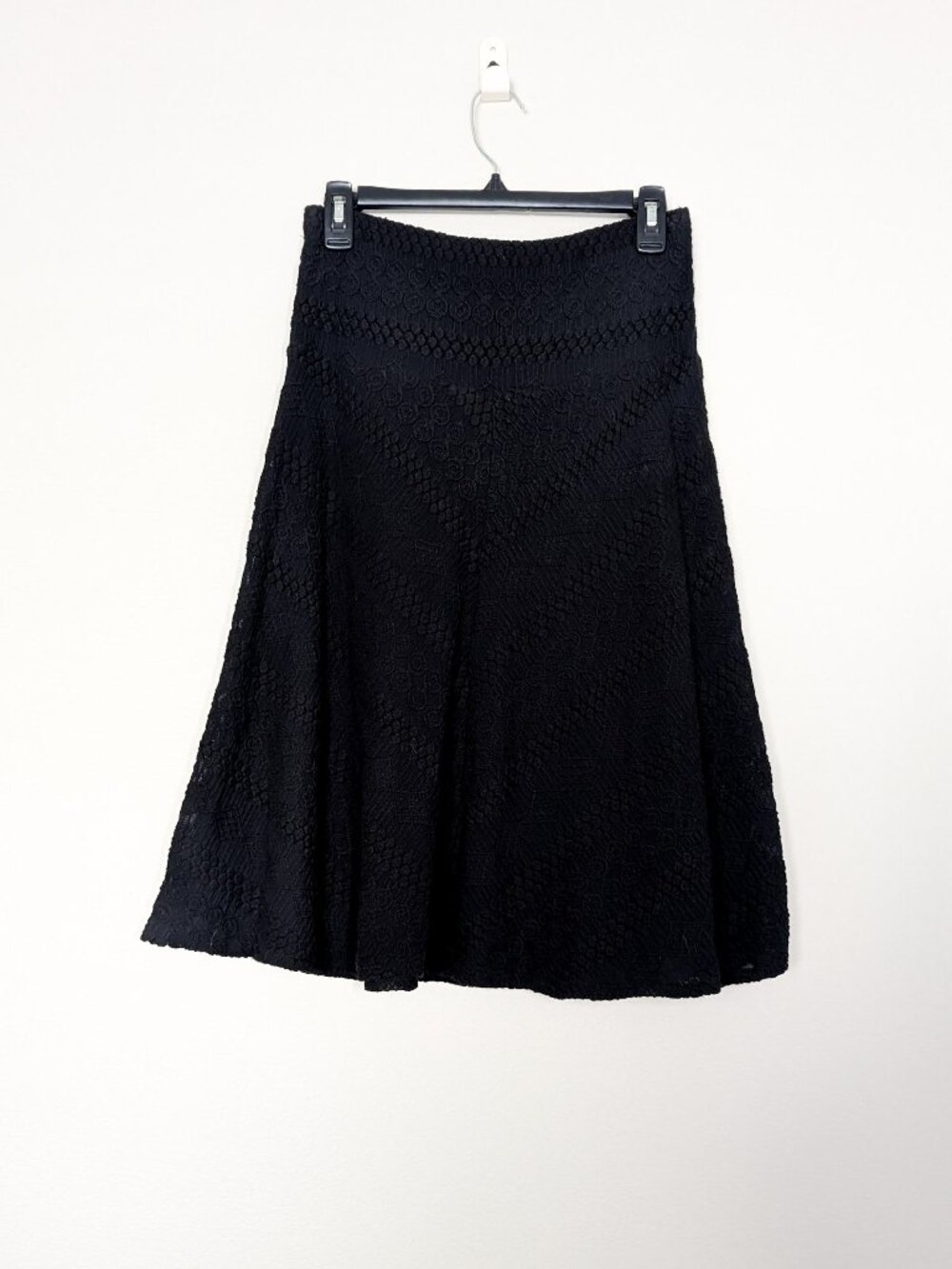 Leifsdottir Anthropologie Black Knit Lace Overlay A-Line Skirt, Size S